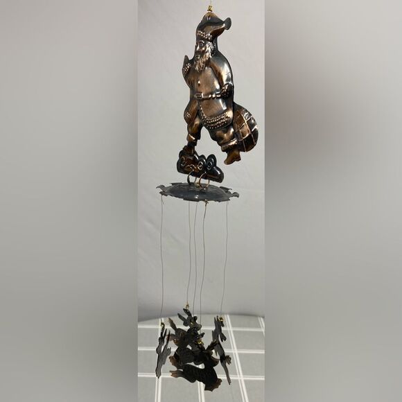 Vtg Santa & Reindeer Wind Chimes Rich Bronze Tone Metal Christmas Decor - Picture 7 of 12